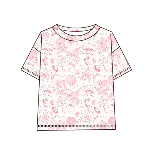 ADULT Boxy Oversized Scuba Tee - Park Hopper Icons Pink