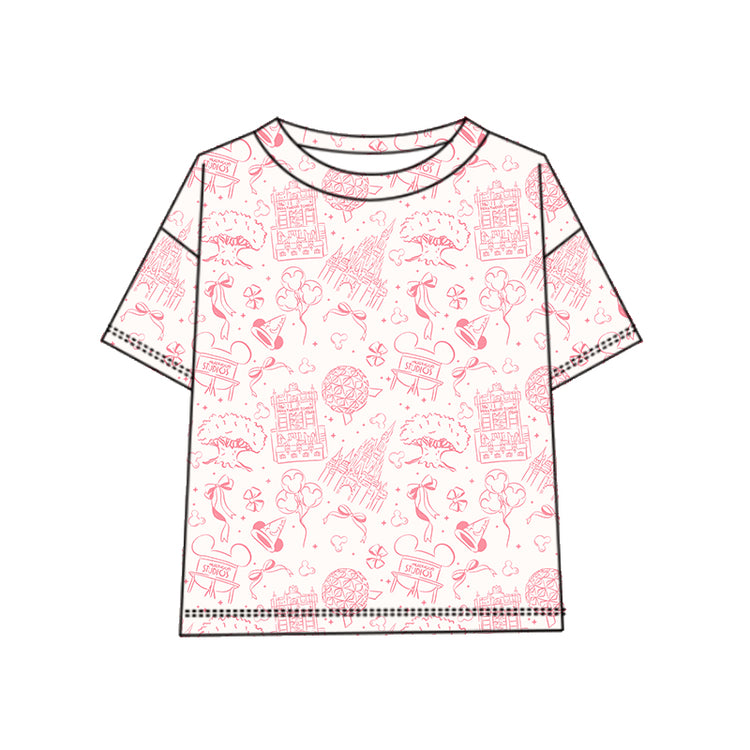 ADULT Boxy Oversized Scuba Tee - Park Hopper Icons Pink