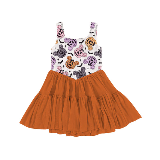 KIDS Mesh Tank Dress - Oh, Bats + Pumpkins