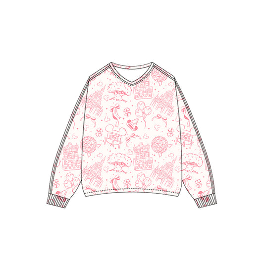 KIDS V Neck Pullover - Park Hopper Icons Pink
