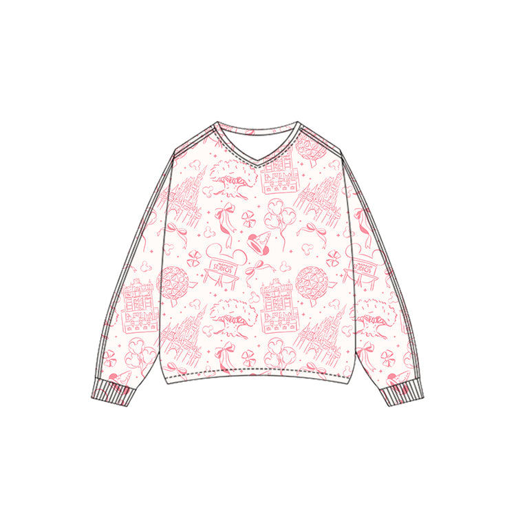 KIDS V Neck Pullover - Park Hopper Icons Pink