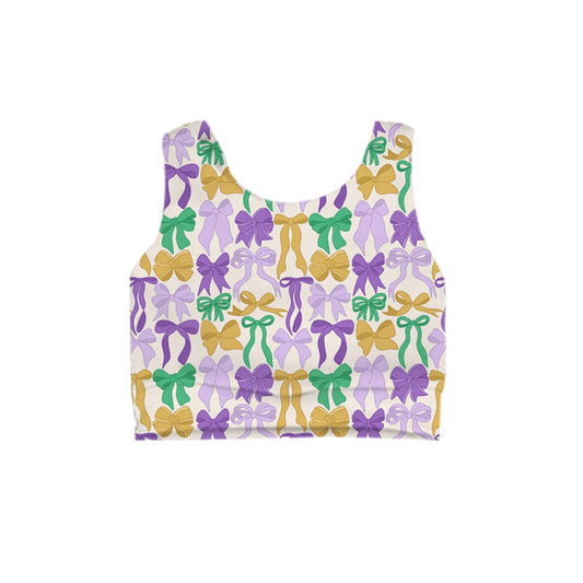 KIDS Crop Tank -Purple Green Gold Bows
