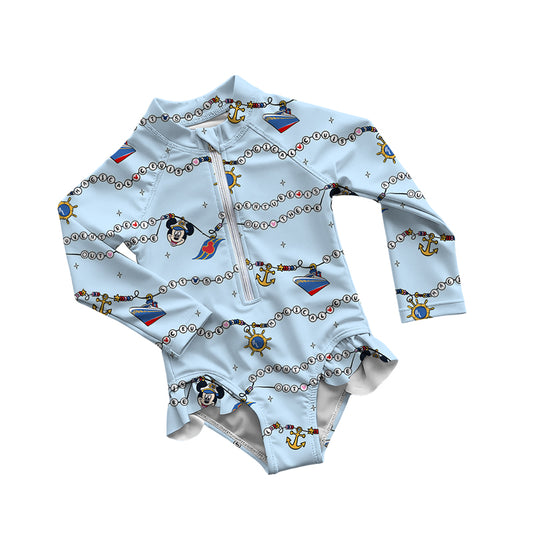 Ruffle Rash Guard Swimsuit - Cruise Beads