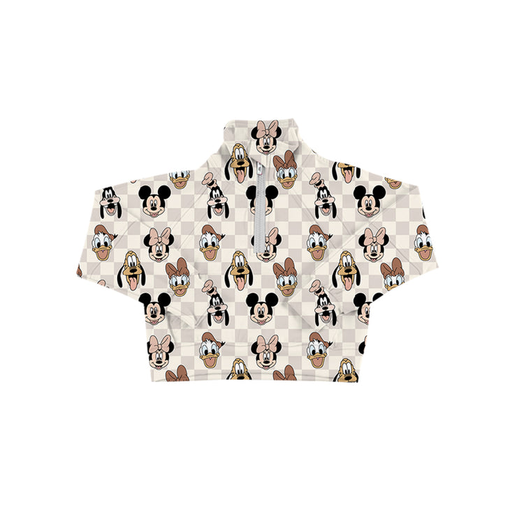 ADULT Zip Up Crop Cut Pullover - Boho Checkers