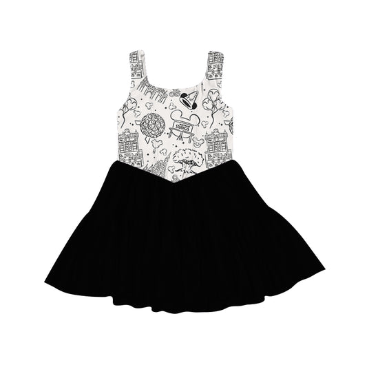 KIDS Mesh Tank Dress - Park Hopper Icons BLACK
