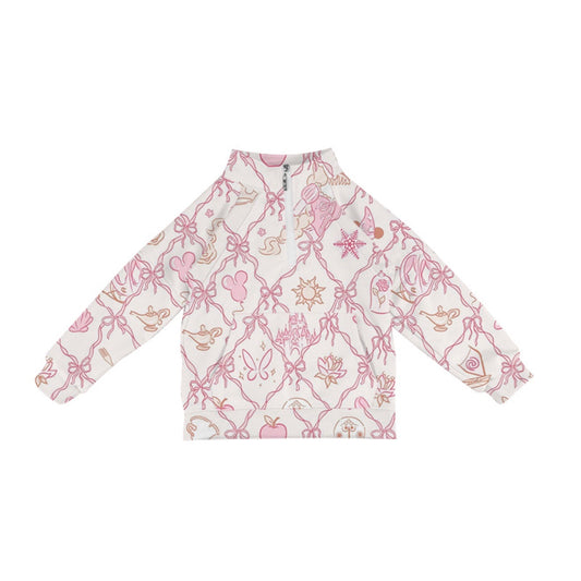 ADULT Zip Up Crop Cut Pullover - Pink Icons