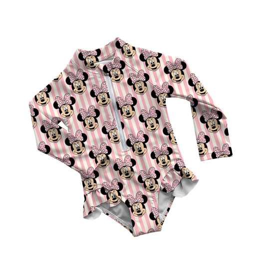 Ruffle Rash Guard Swimsuit - Girly Stripes