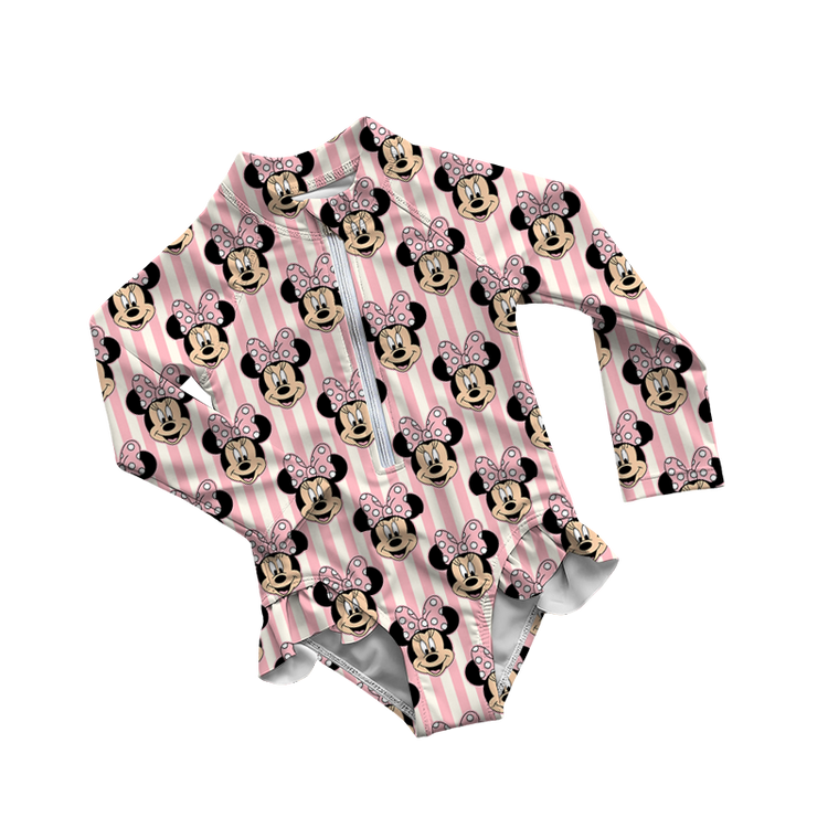 Ruffle Rash Guard Swimsuit - Girly Stripes