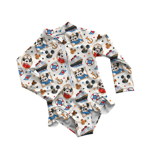 Ruffle Rash Guard Swimsuit - Cruise the Seas