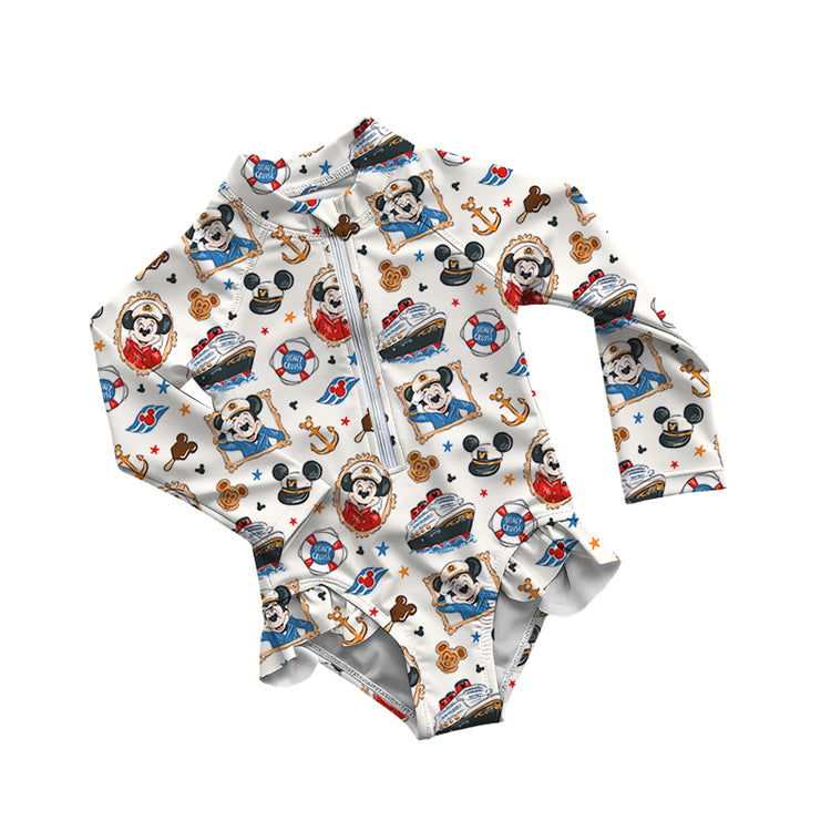 Ruffle Rash Guard Swimsuit - Cruise the Seas