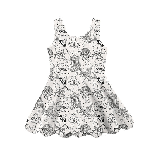 KIDS Scalloped Tank Dress - Park Hopper Icons BLACK