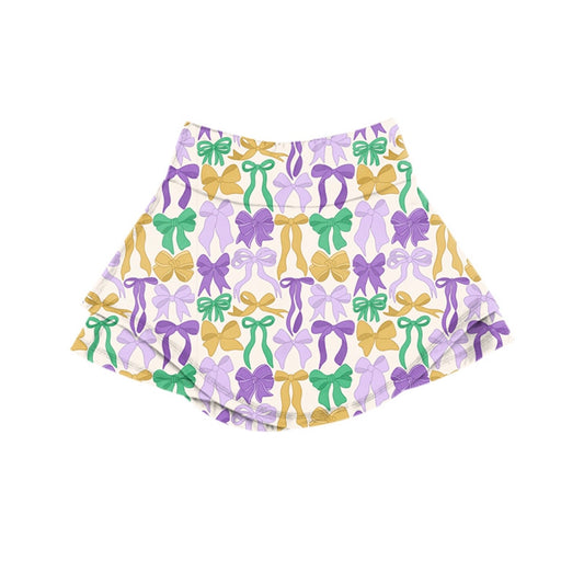 KIDS Skort -Purple Green Gold Bows