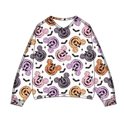 KIDS V Neck Scuba Pullover - Oh, Bats + Pumpkins