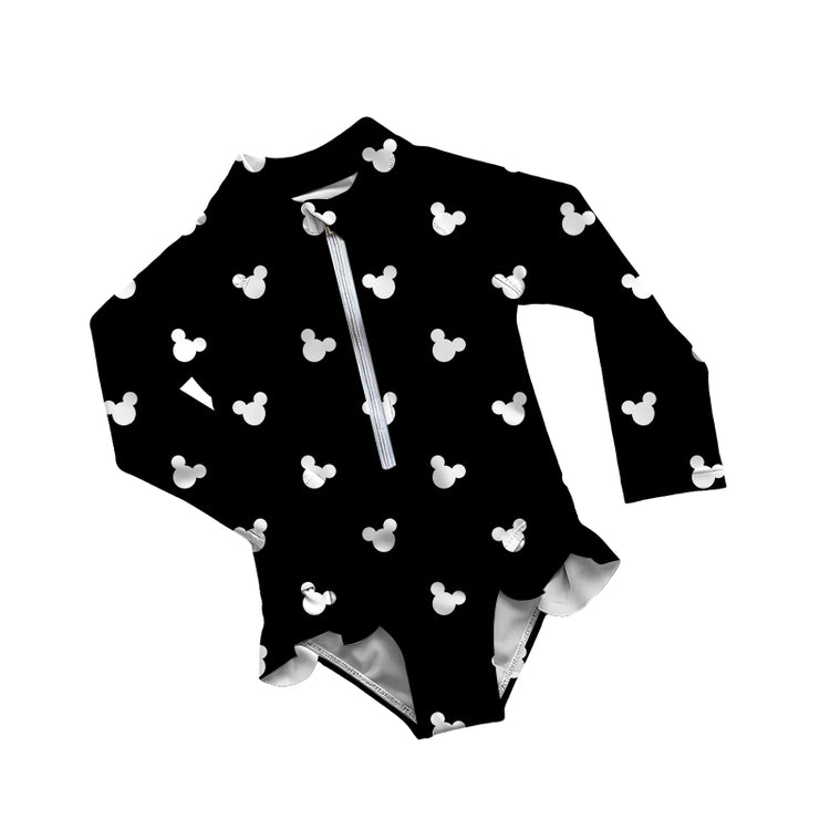 Ruffle Rash Guard Swimsuit - Classic Mouse BLACK PREORDER