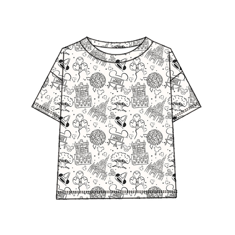 KIDS Boxy Oversized Scuba Tee - Park Hopper Icons Pink